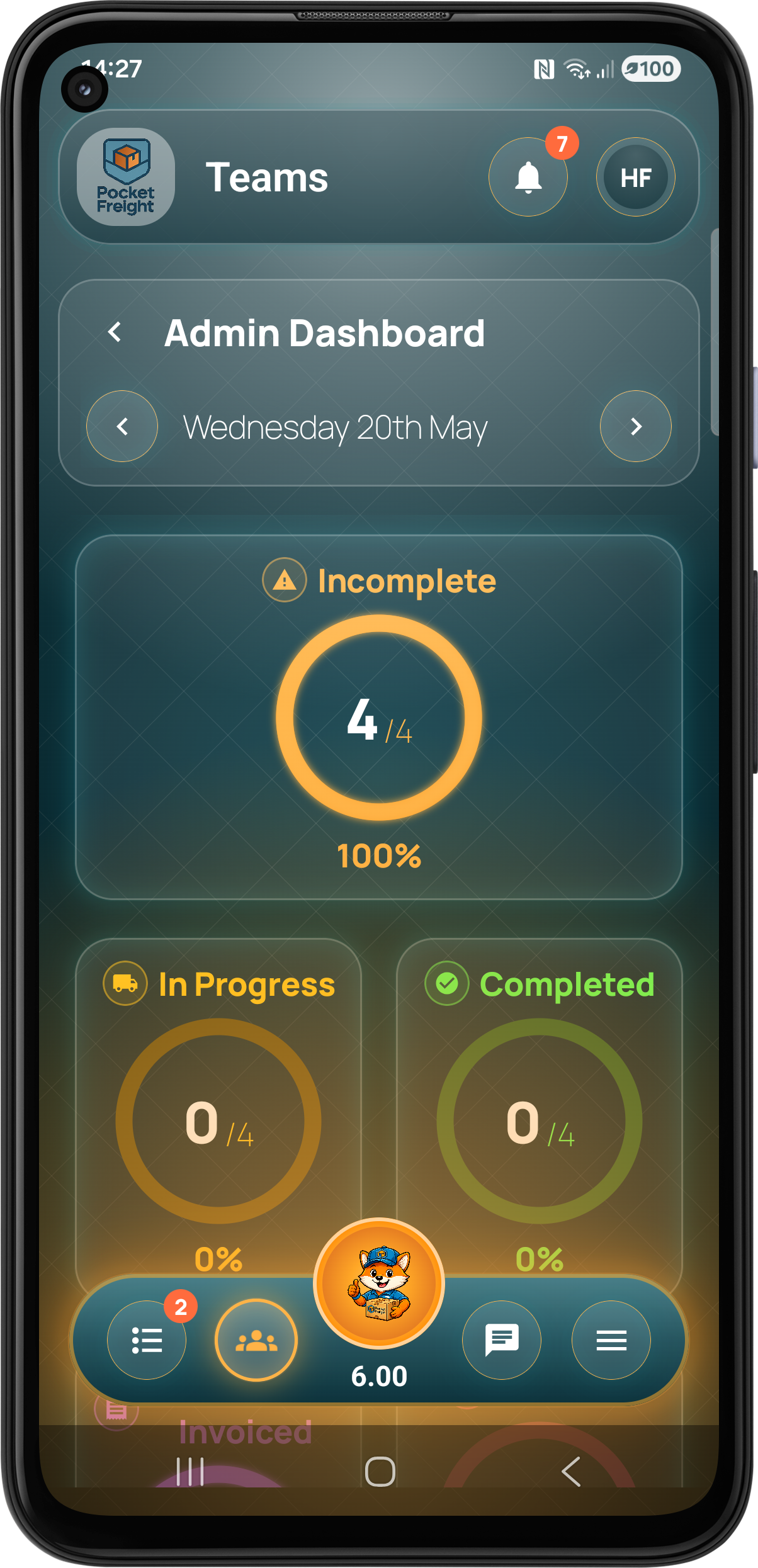 Pocket Freight mobile app admin dashboard preview