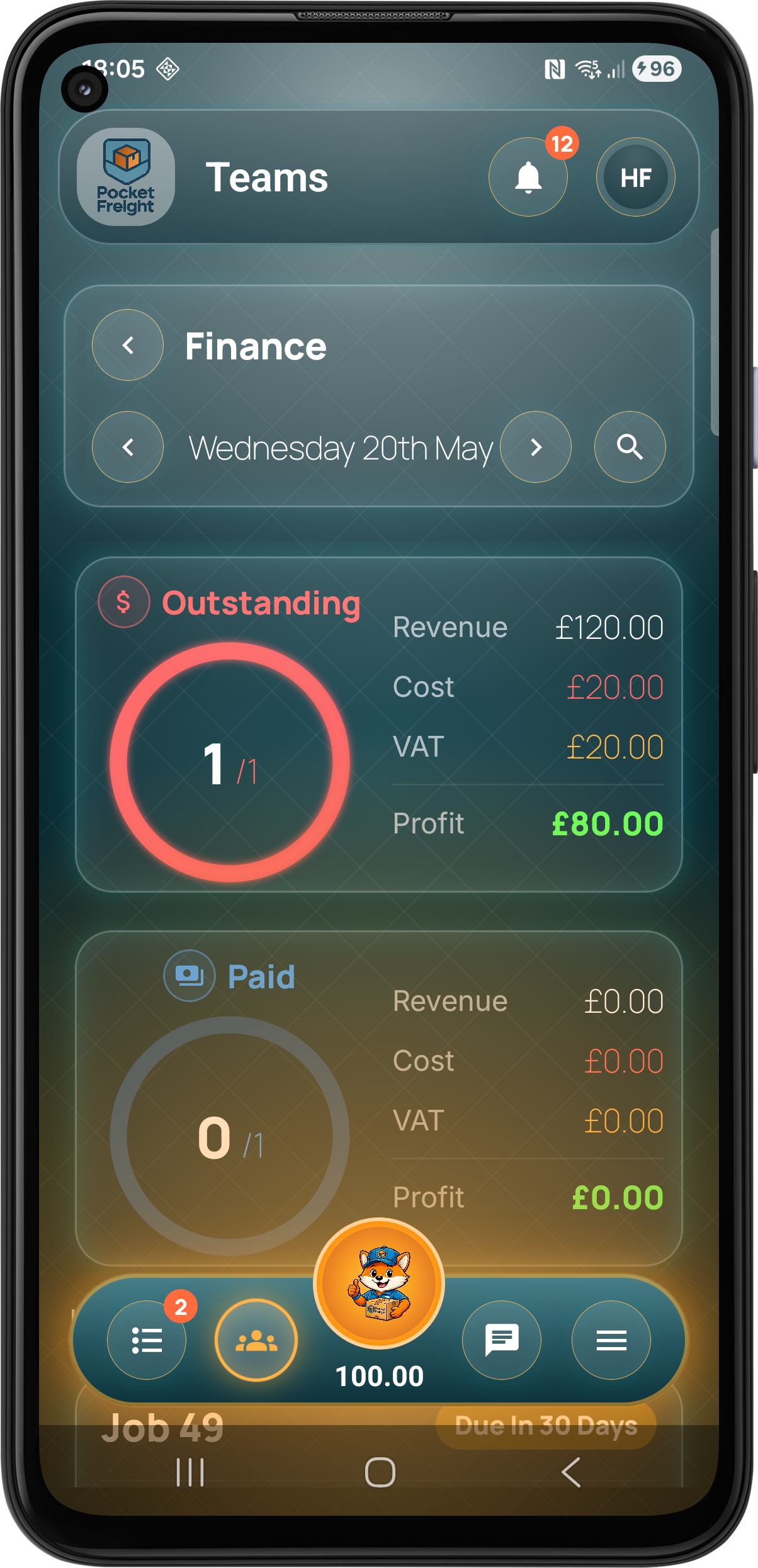 Pocket Freight finance invoice screen one