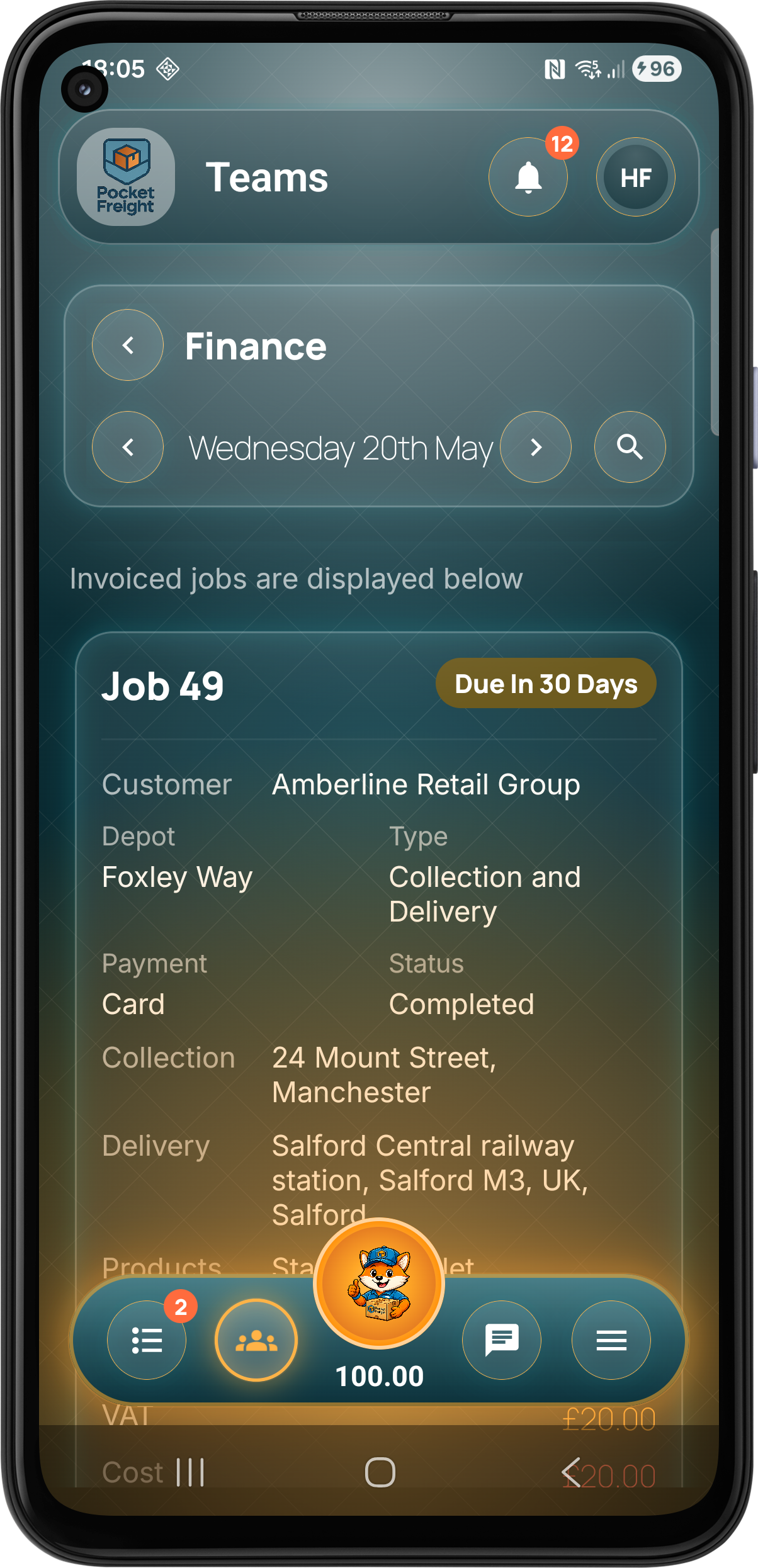 Pocket Freight finance invoice screen two