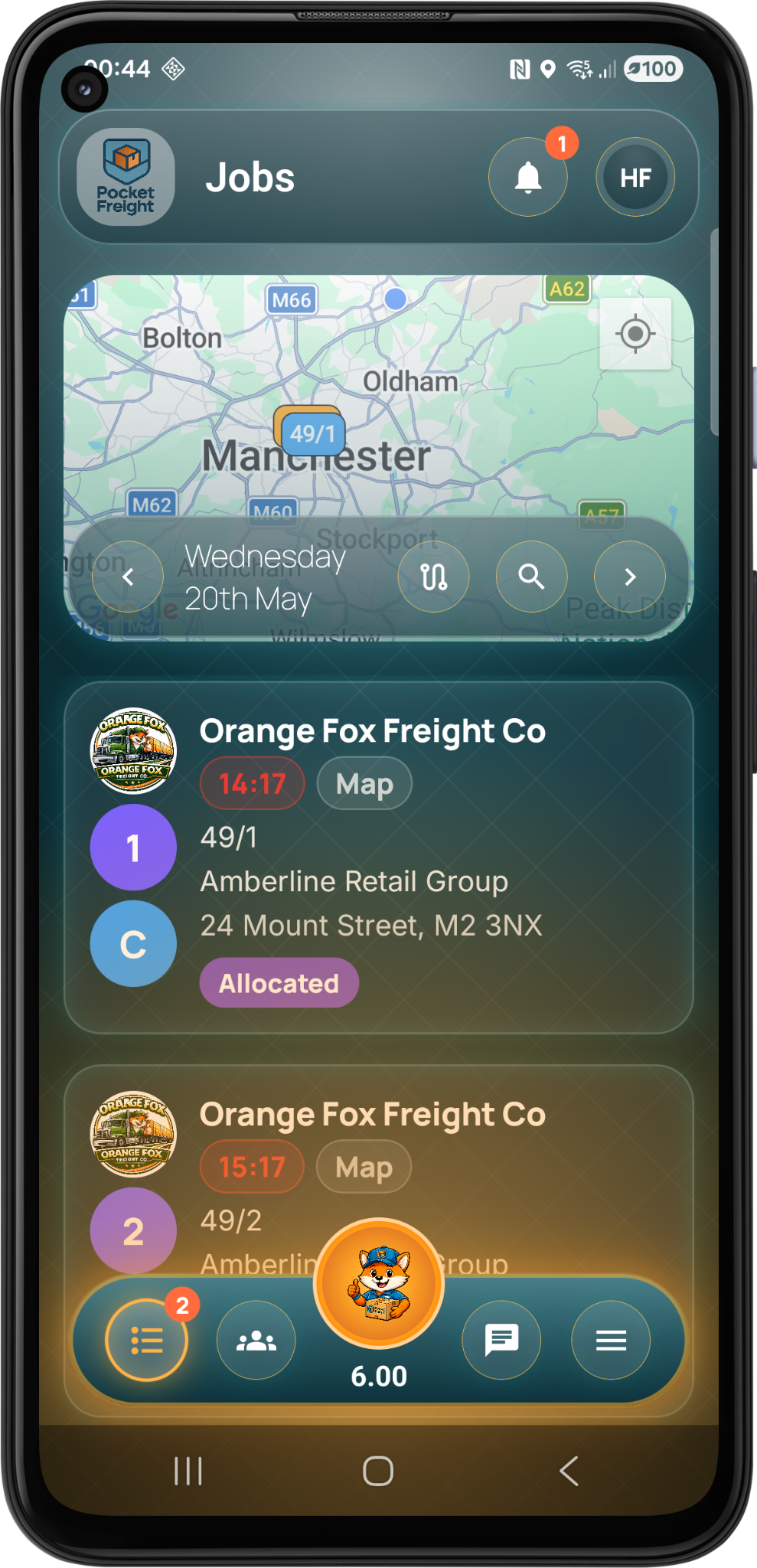 Pocket Freight job list screen