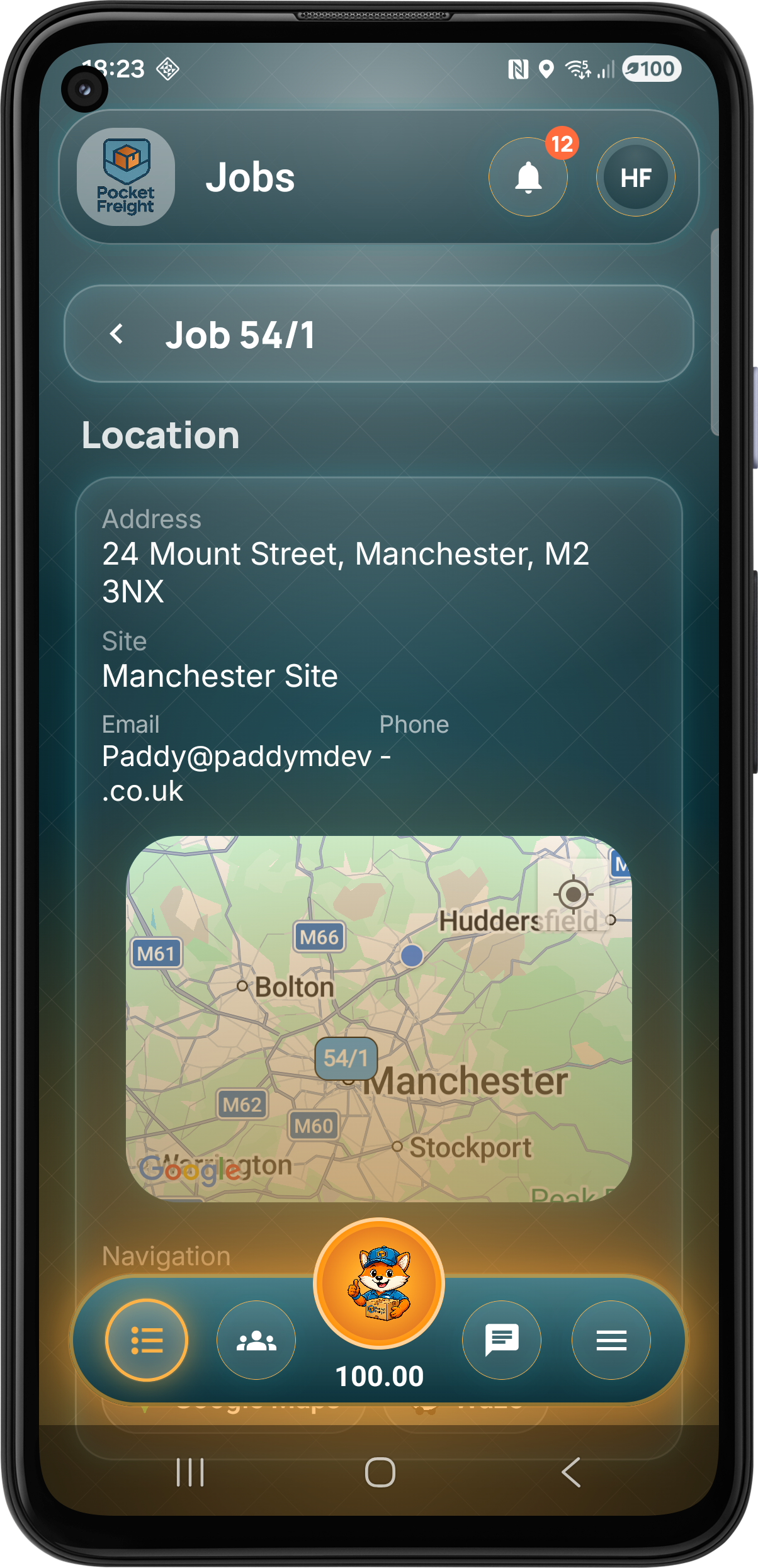 Pocket Freight job stage screen two