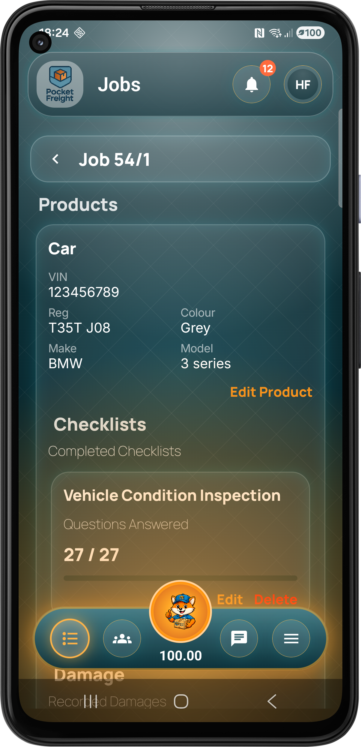 Pocket Freight job stage screen three