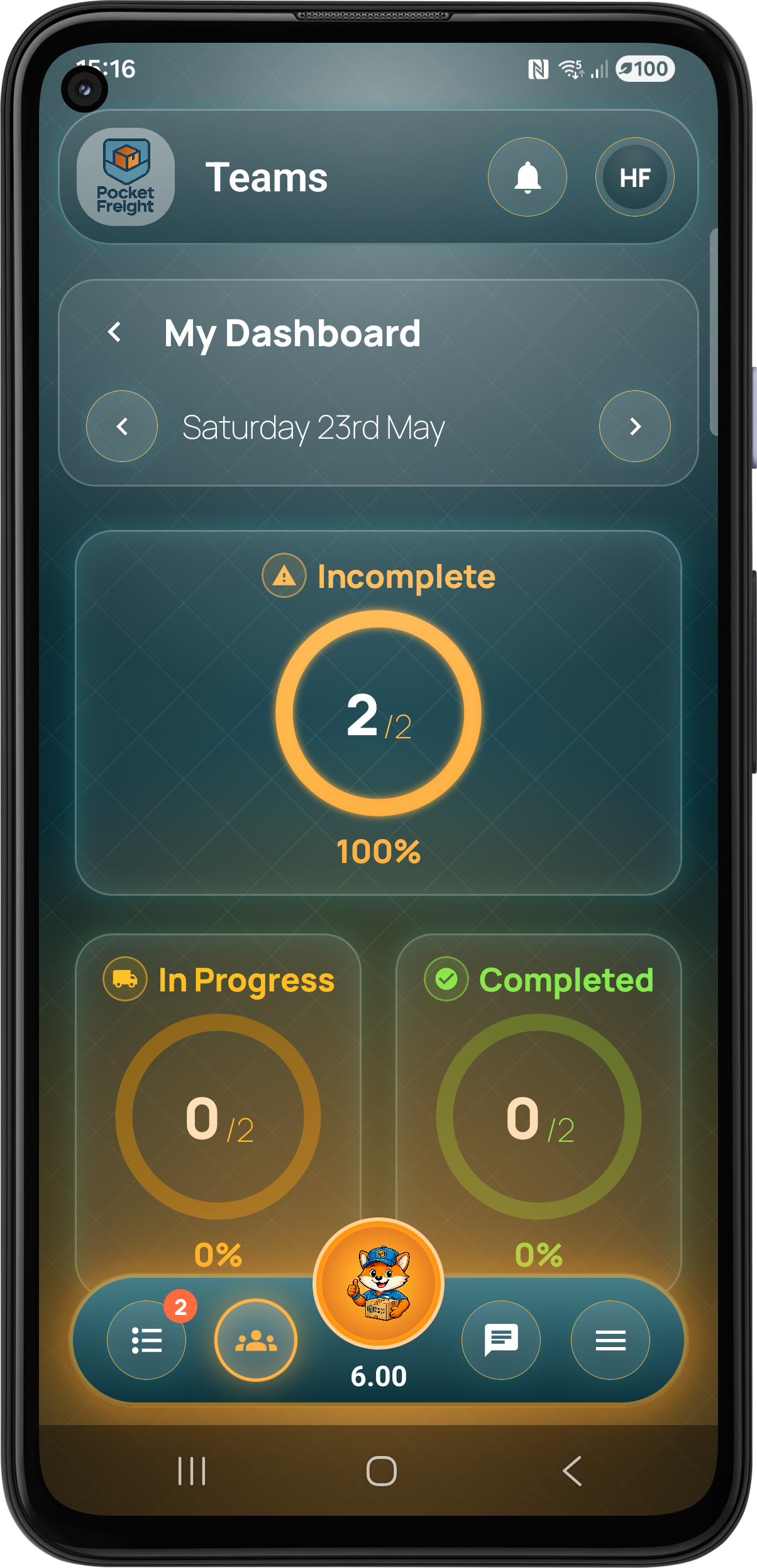 Pocket Freight user dashboard